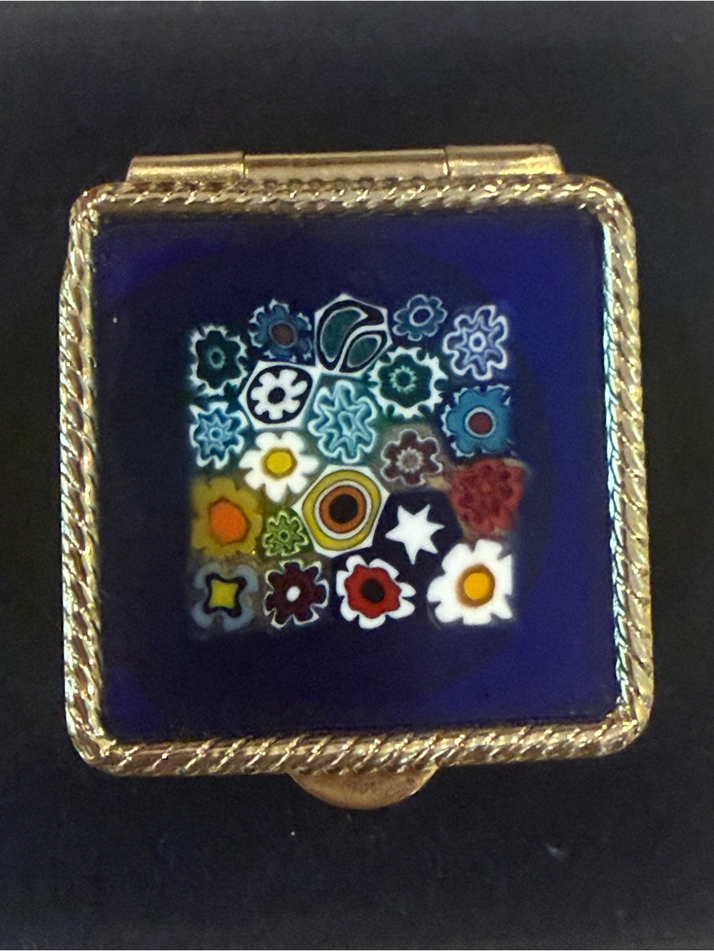Vintage Antica Murrina Veneziana Italian Glass Mosaic Trinket Box / Pill Box